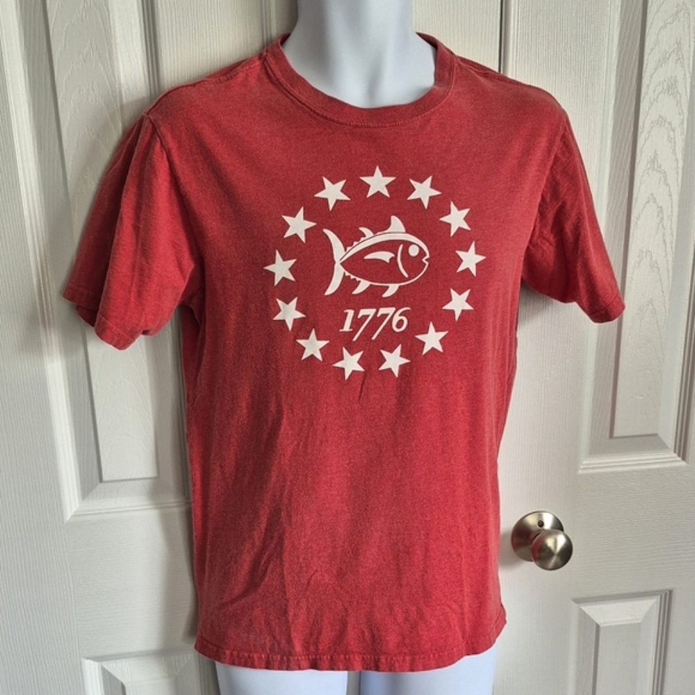 Southern Tide Red Fish Star 1776 Short Sleeve Cotton Tee Shirt Mens‎ Small